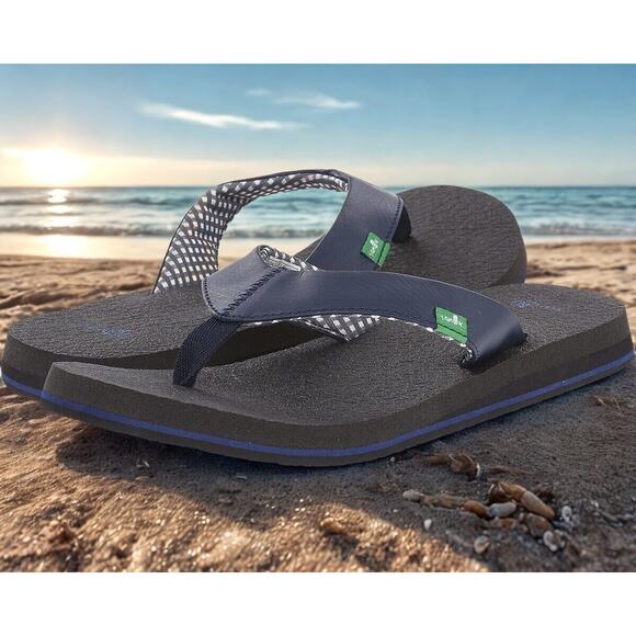 Sanuk Yoga Mat Flip Flop Sandal SWS2908 Navy 100% Authentic Sz. 10 NWOB - Picture 1 of 14